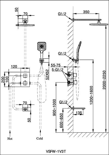 Душевой комплект Vincea Next брашированное золото, современные, hi-tech - фото 4