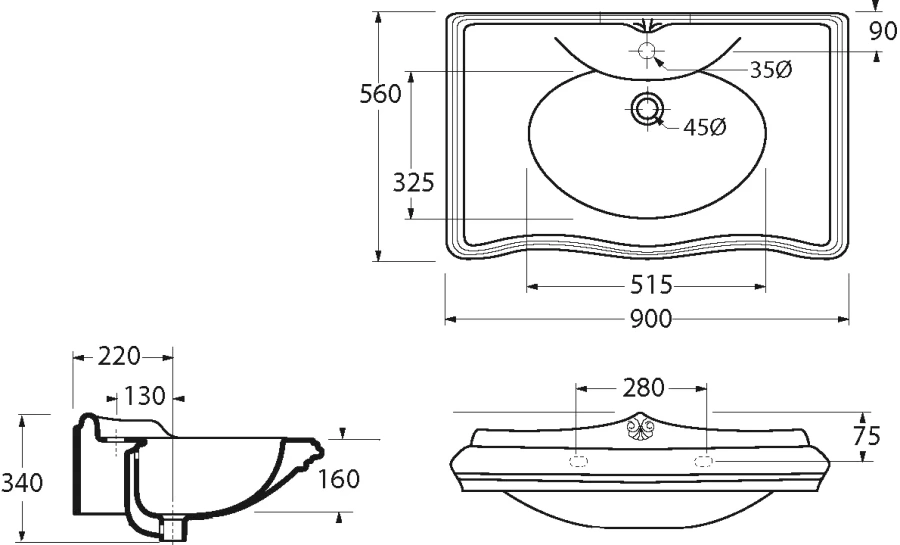 Раковина Migliore Impero 90 см белая, подвесные, на пьедестал, пристенные - фото 3