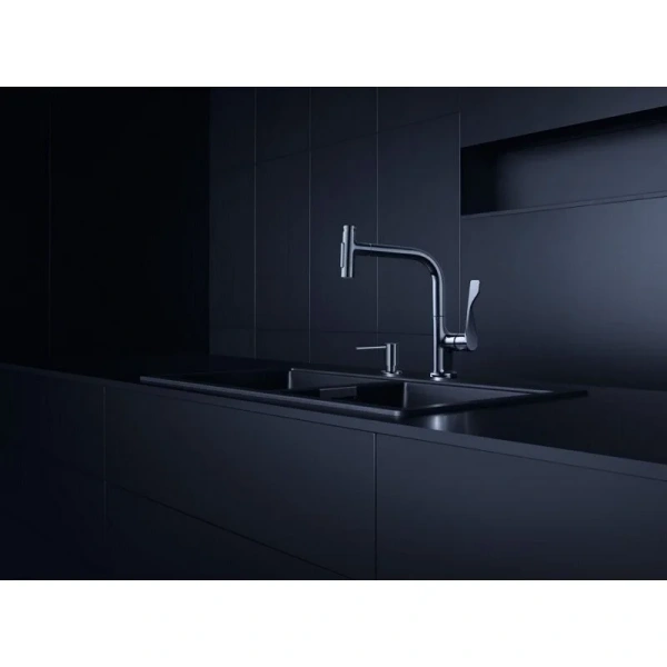 Смеситель для кухонной мойки Axor Citterio, 39863670, с вытяжным изливом, черный матовый - фото 3