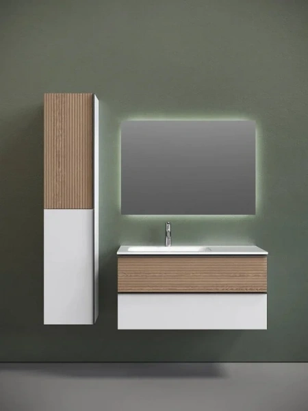 Тумба под раковину подвесная Sancos Delta 100 см левая дуб светлый/белая, комплект (набор) - фото 8