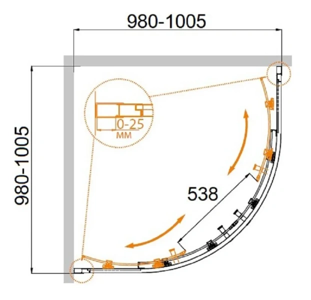 Душевой уголок Cezares Molveno 100х100 см стекло прозрачное профиль золото, полукруглые, четверть круга - фото 2