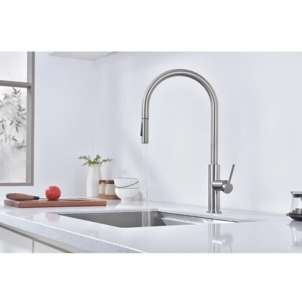 Смеситель для кухни Paulmark Senso нержавеющая сталь, высокие, из латуни, округлая форма, сенсорные от батареек - фото 5