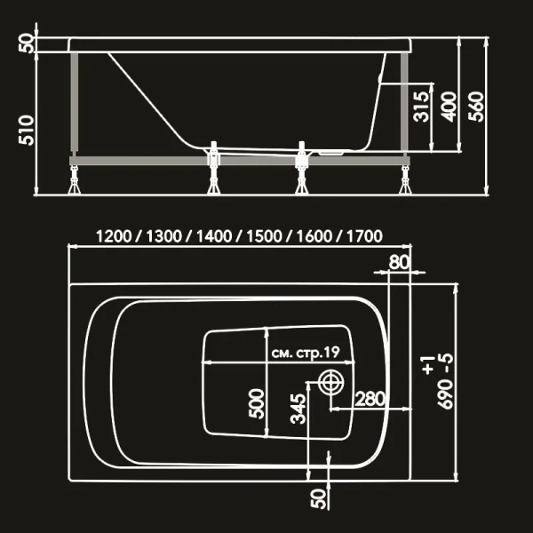 Ванна акриловая 1ACReal Gamma 120, 120 х 70 см, белая, BBA-GA127X0-00U - фото 3