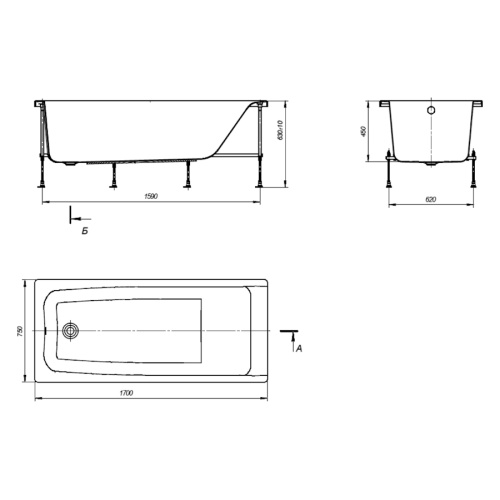 Ванна акриловая Roca Elba 150х75 см белая, без гидромассажа, недорогие, маленькие - фото 6