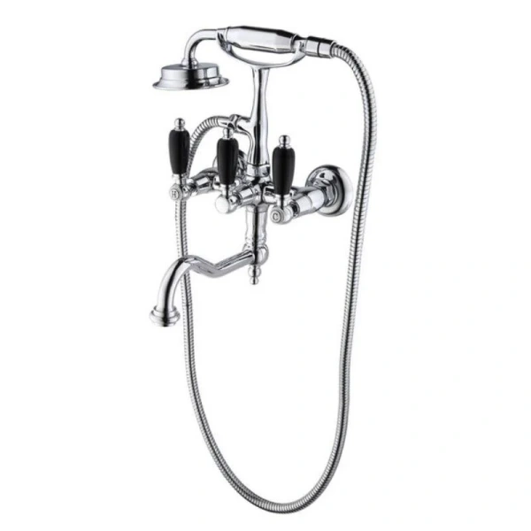 Смеситель для ванны и душа Caprigo Adria-Classic Black Edition 03B-510-crm, с душевым гарнитуром, цвет хром, ручки черные - фото 1