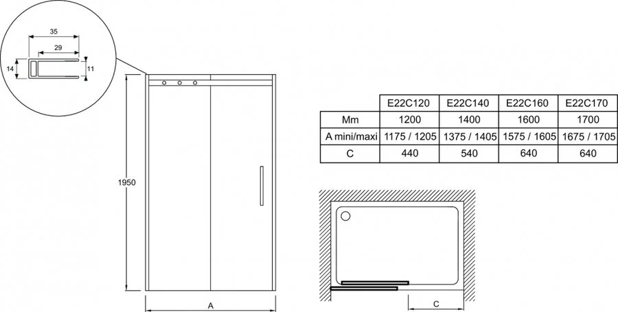 Душевая дверь Jacob Delafon Contra 140 см стекло прозрачное, профиль чёрный, современные, hi-tech - фото 2
