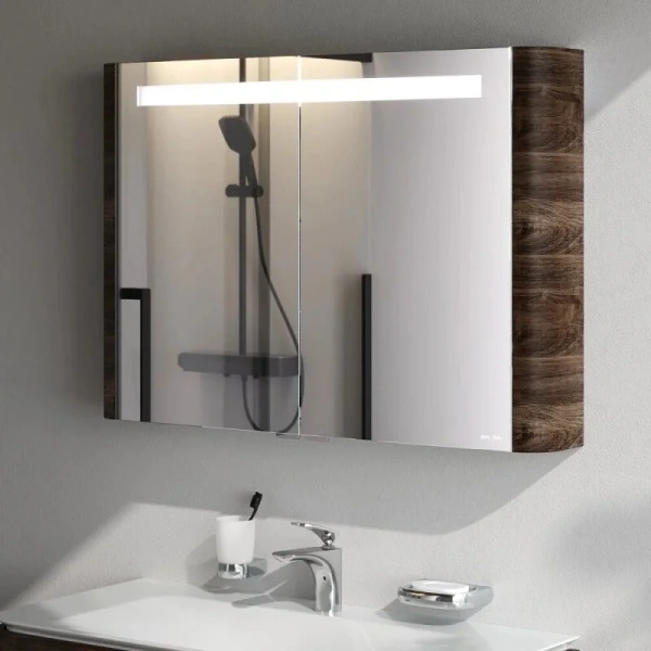 Зеркальный шкаф с подсветкой Am.Pm Sensation 100 см орех, с кнопкой - фото 6