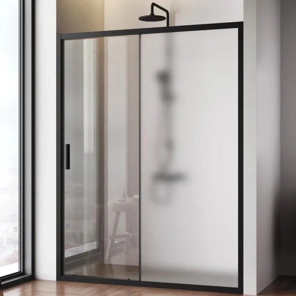 Душевая дверь в нишу AM.PM Gem Solo 150 см профиль черный стекло матовое, черные - фото 4