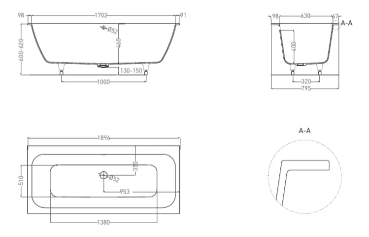 Ванна из искусственного камня Salini Orlando Axis 190 190,5x80 см S-Stone белая матовая - фото 4