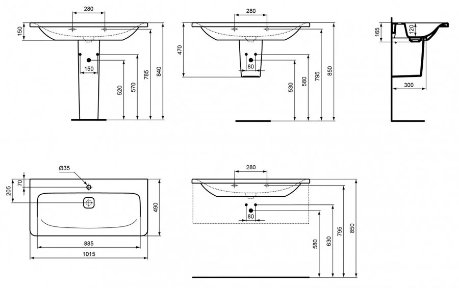 Раковина Ideal Standard Tonic II K0872 100 см с отверстием под смеситель - фото 2