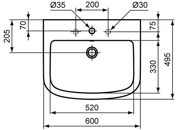 Раковина Ideal Standard Tempo T0564 60 см с отверстием для смесителя - фото 2