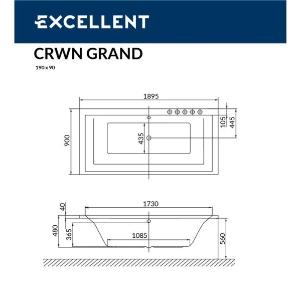 Ванна гидромассажная Excellent Crown Grand Soft 190 x 90 см, белый/золото, WAEX.CRG19.SOFT.GL - фото 2