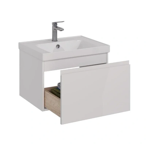 Тумба под раковину подвесная Lemark Veon Mini 60 см белый глянец, моноблок - фото 5