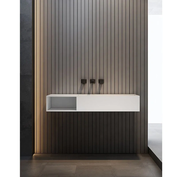 Тумба с раковиной подвесная Abber Stein 120 см левосторонняя, белая - фото 7