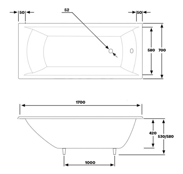 Ванна чугунная Byon Milan 170 x 70 см прямоугольная, белый, И0000069 - фото 2
