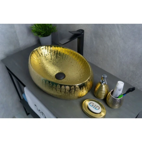Раковина GID Lago 9030g 48 см золото, в форме чаши, круглой формы - фото 5
