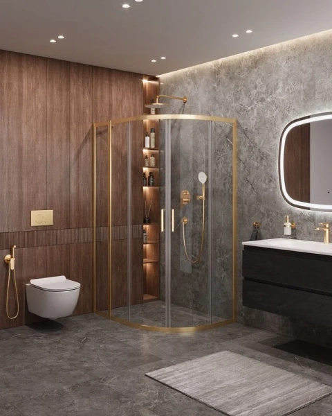 Душевой уголок Cezares Molveno 110х90 см стекло прозрачное профиль золото - фото 4