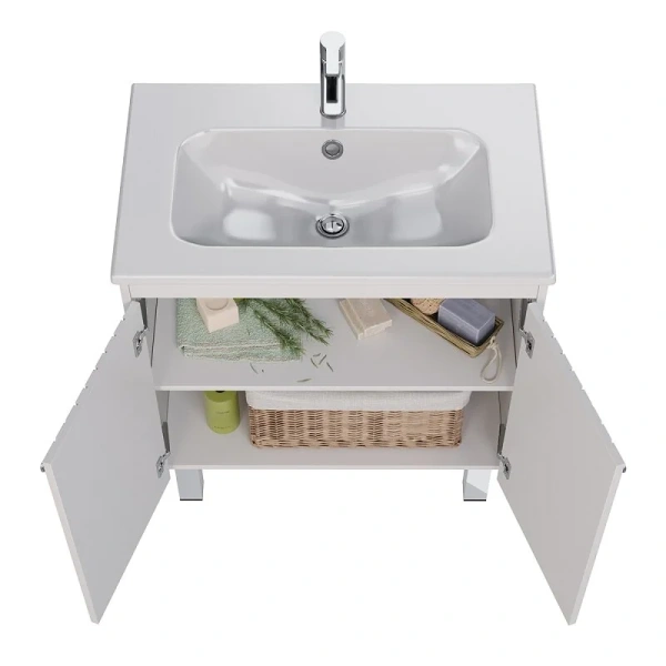 Тумба под раковину подвесная Lemark Romance 80 см белый глянец, моноблок - фото 5