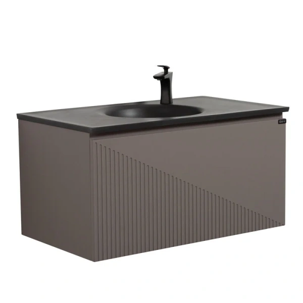 Тумба с раковиной подвесная Black&White Universe 90 см серая, под врезную раковину - фото 5