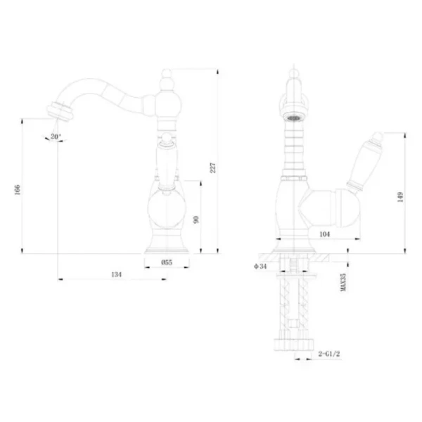 Смеситель Caprigo Adria-Uno 02B-524-crm, для раковины, цвет хром - фото 2