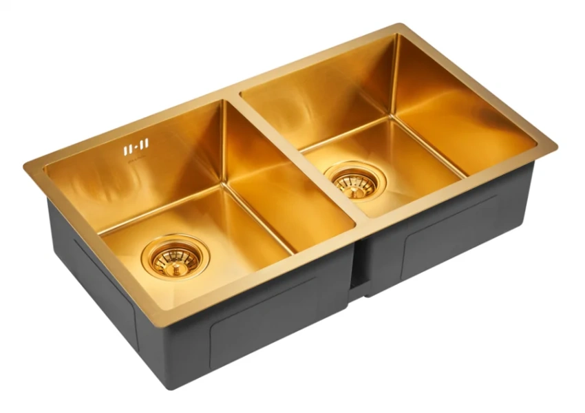Мойка для кухни Paulmark Twin 78 см брашированное золото, из нержавеющей стали, стальные, металлические - фото 3