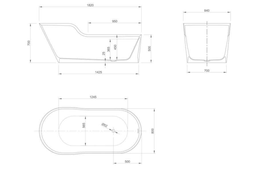 Ванна из искусственного камня Knief Glow 0600-062-01 bi matt 182 х 84 х 70/50 см симметричная, искусственный камень - фото 2