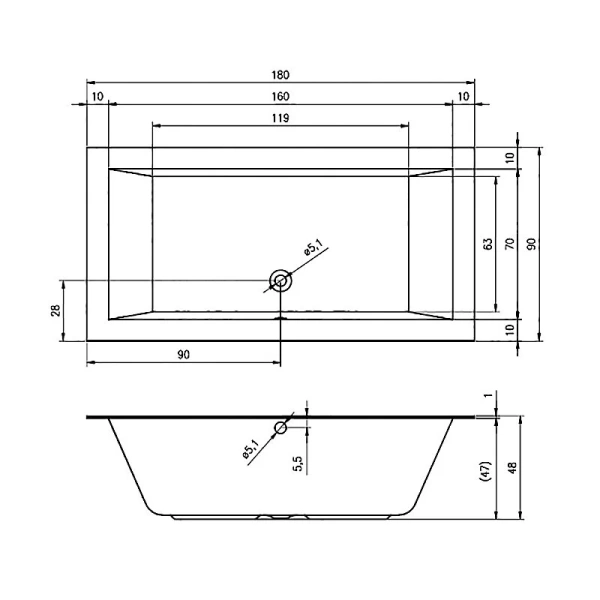 Ванна акриловая Riho Lugo 180х90 см с тонким бортом, прямоугольные - фото 5