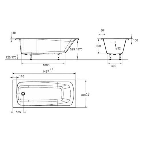 Ванна акриловая Jacob Delafon Odeon Up E6D026 150х70 см прямоугольная - фото 2