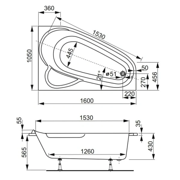 Ванна акриловая Vagnerplast Selena 160×105 см правая - фото 3