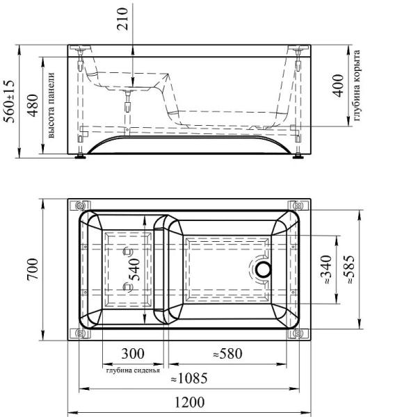 Акриловая ванна Радомир Джоанна 2-89-2-0-1-253Р, 120 x 70 см, фронтальный экран, каркас разборный, сифон, слив-перелив автомат в комплекте, белая - фото 2