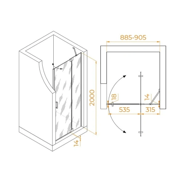 Душевая дверь в нишу RGW Hotel HO-014B 90 см профиль черный, стекло прозрачное - фото 3