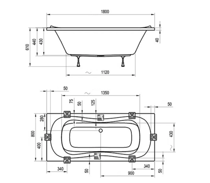 Ванна акриловая Ravak Campanula II 180х80 см белая - фото 4