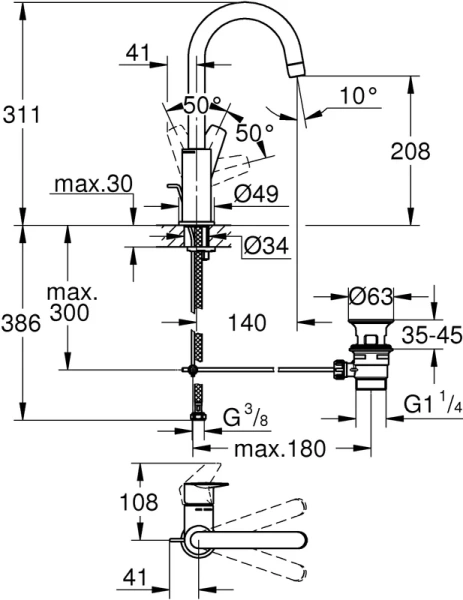 Смеситель для раковины Grohe BauEdge хром, на столешницу - фото 6