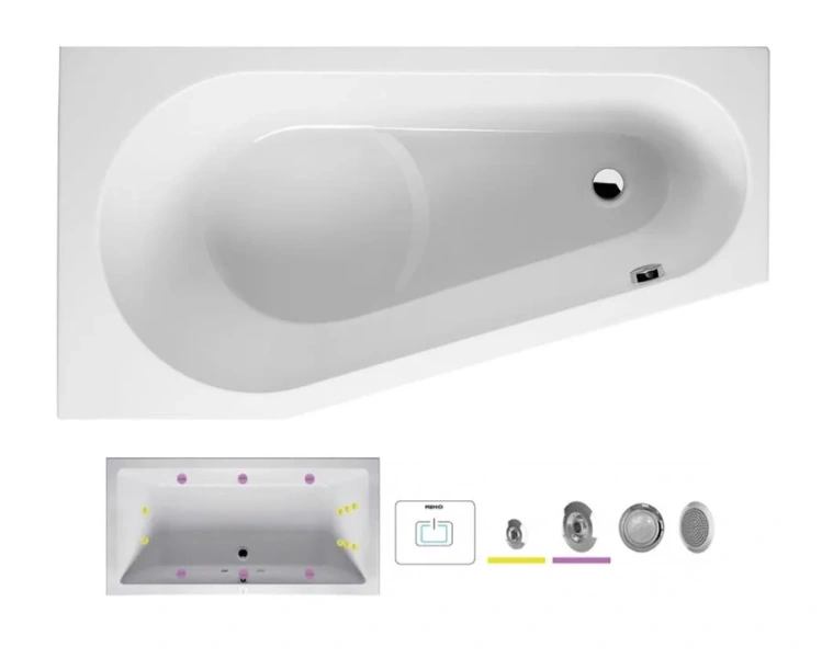 Ванна гидромассажная Riho Delta 160 х 80 см, FLOW, левая/правая - фото 4