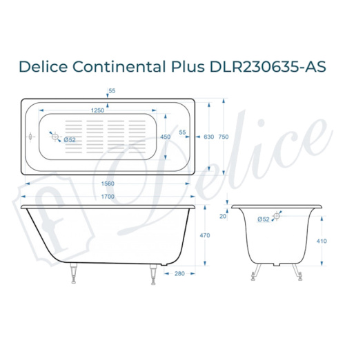 Ванна чугунная Delice Continental Plus 170х75 см белая - фото 2