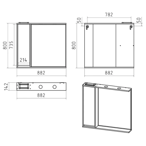 Зеркальный шкаф с подсветкой Brevita Balaton 90 см белый/серый, правый - фото 2