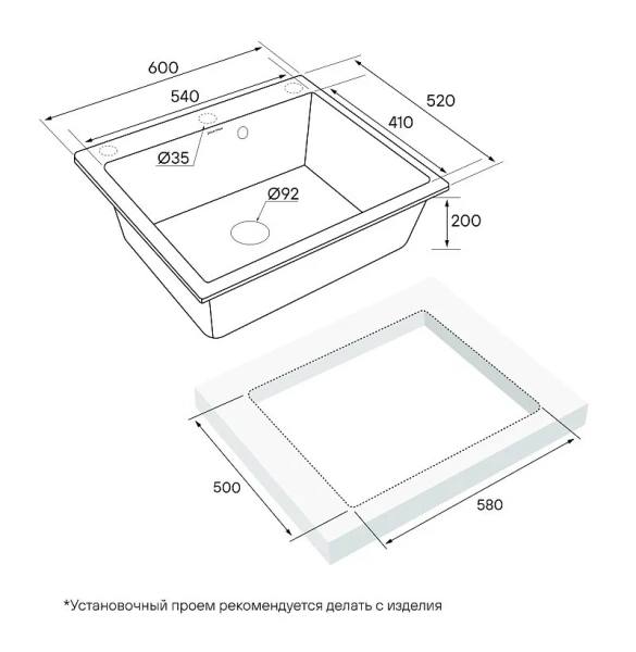 Мойка для кухни Paulmark Kante 60 см антрацит, врезные - фото 2