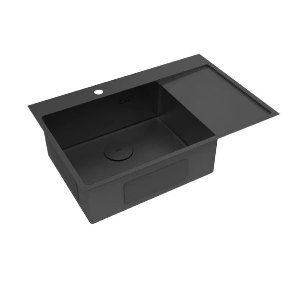 Мойка для кухни Lemark Kezadra 78 см чёрный матовый, правая, с крылом - фото 6