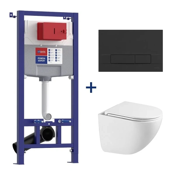 Унитаз с инсталляцией Lemark Glazer клавиша черный матовый - фото 1