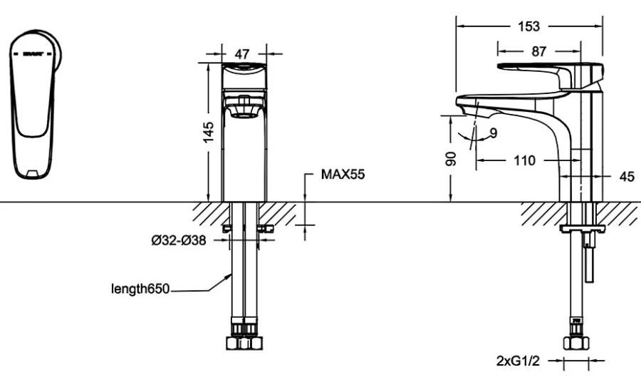 Смеситель для раковины Bravat Source F1173218-ENG без донного клапана - фото 4