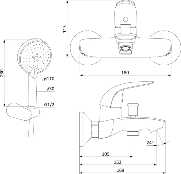 Смеситель для ванны Damixa Palace Bit хром - фото 2