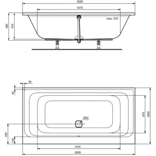 Ванна акриловая Ideal Standard Tonic II K7466 200х100 см встраиваемая - фото 3