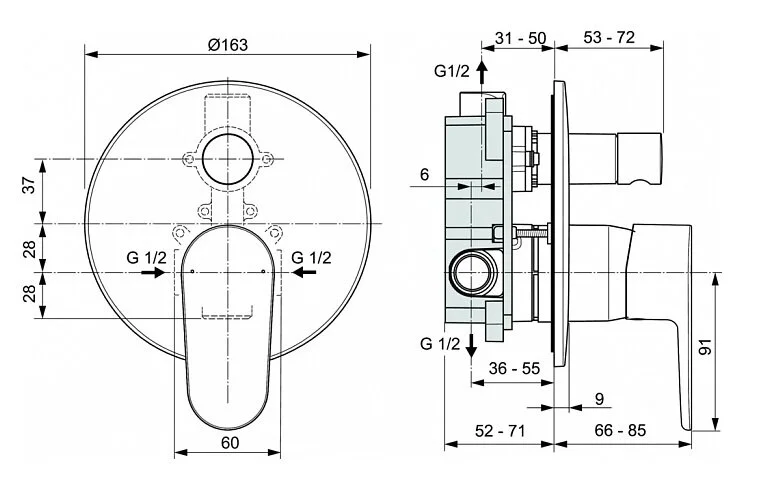 Смеситель для душа Ideal Standard Cerafine O A7193 с внутренней частью - фото 2
