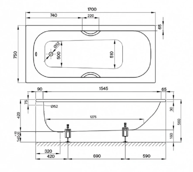 Ванна стальная Bette Form 2020, 170 х 75 х 42 см, с шумоизоляцией, белая, для стандартного слива-перелива, 2947-000 AD - фото 2