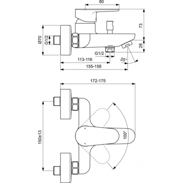 Смеситель для ванны Ideal Standard Cerafine O черный матовый, для ванны - фото 2