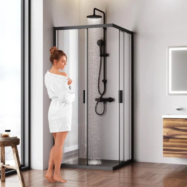 Душевой уголок Am.Pm Gem 90x90 см профиль черный, раздвижные - фото 7