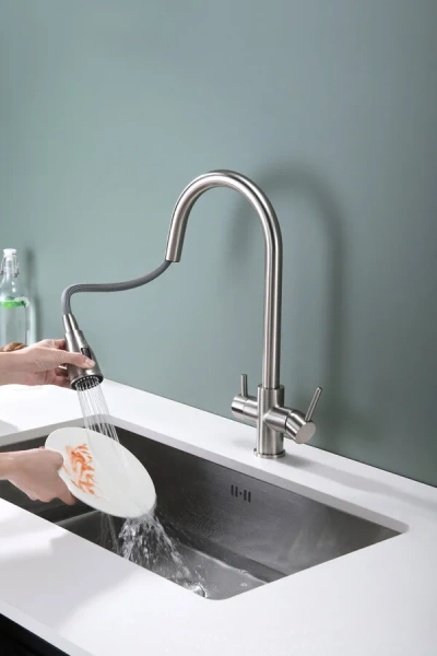 Смеситель для кухни Paulmark Lange никель, современные, hi-tech - фото 3