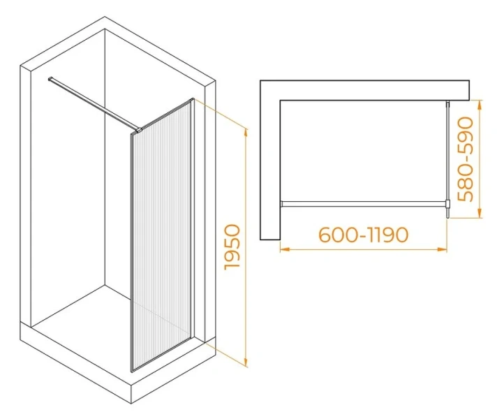 Душевая перегородка RGW Walk In WA-08 60 см профиль хром, современные, hi-tech - фото 2