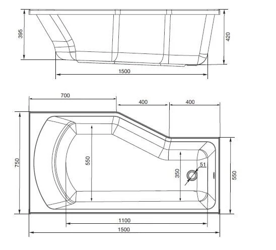 Ванна акриловая Creto Karmen 33-15075L/33-15075R, 150 x 75, левая/правая, белый, белые - фото 8