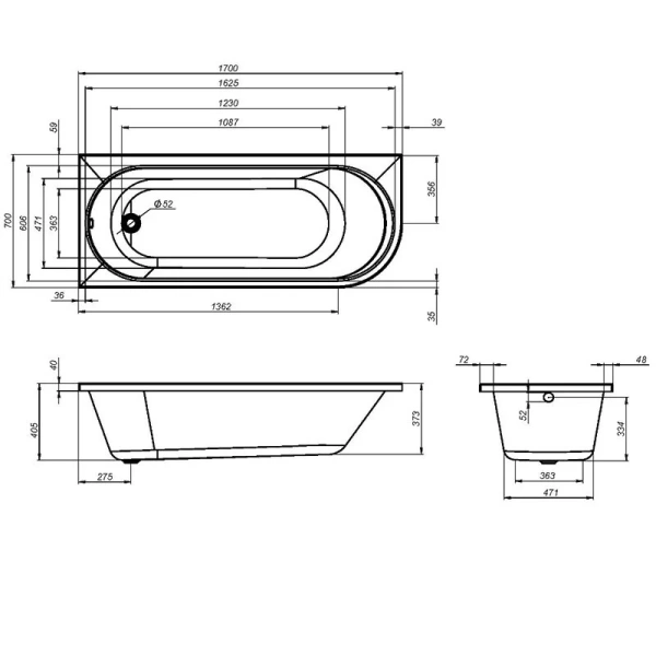 Ванна акриловая Am.Pm X-Joy 170х70 см левосторонняя - фото 2